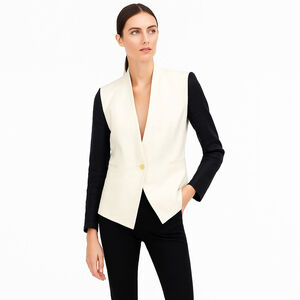 Helmut Lang Women's Single Button Deep V Neck Blazer Jacket Linen Cotton Blend 0